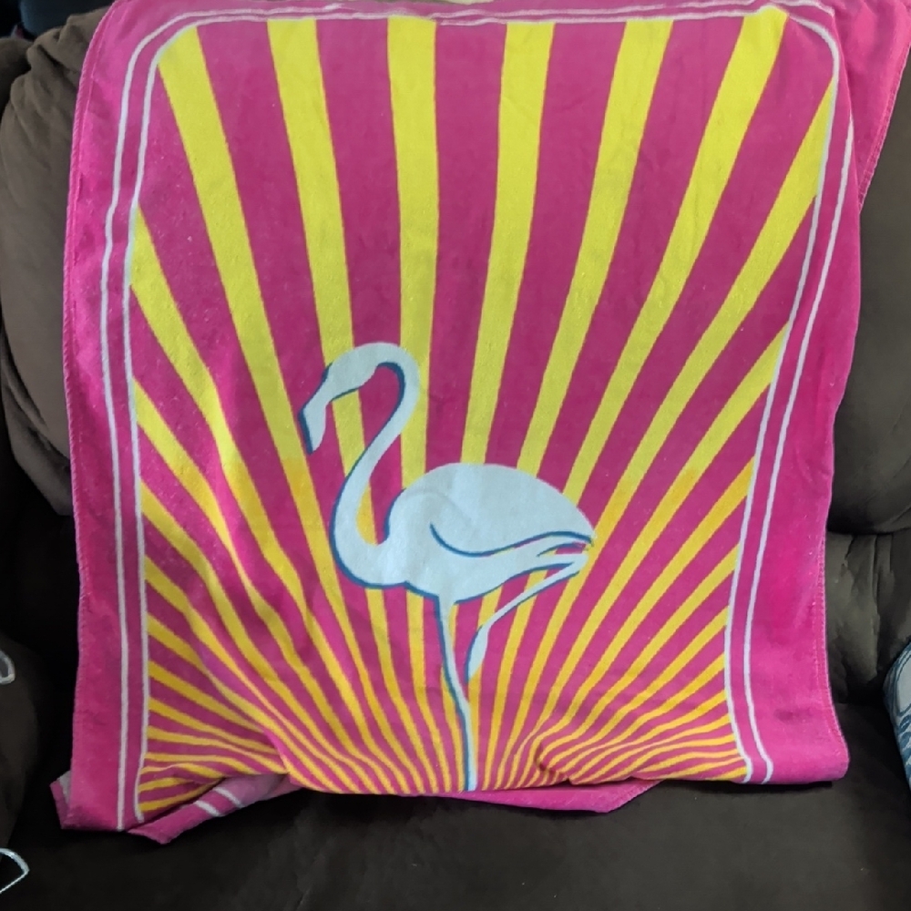 Pink and Yellow Flamingo beach towel